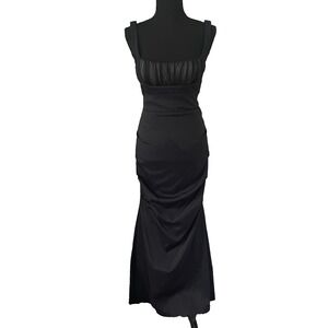 VTG CACHE Romantic Y2K Sz‎ 6 Milkmaid Whimsigoth Ruched Mermaid Maxi Gown Dress